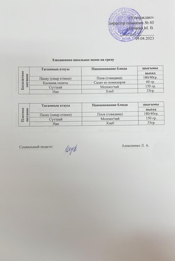 Ежедневное меню на 19.04.23