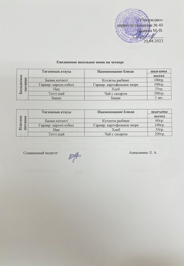 Ежедневное меню на 20.04.23