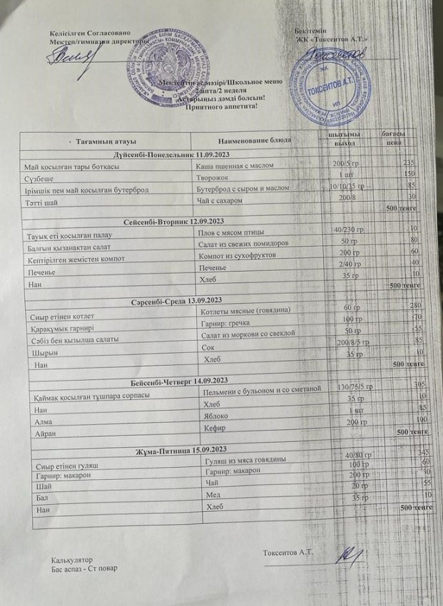 Еженедельное меню с 11.09.23- 15.09.2023 г (бесплатное питание)