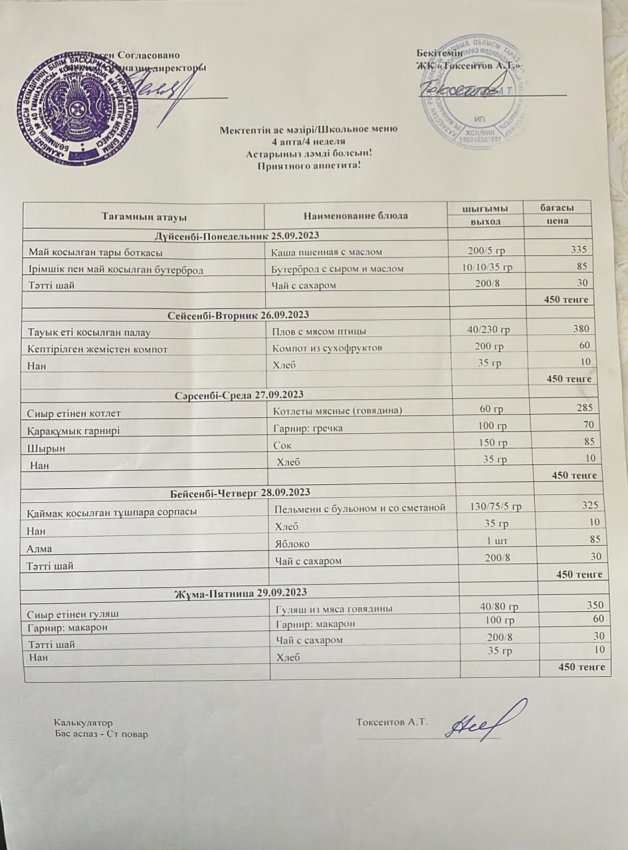 Еженедельное меню с 25.09.23- 29.09.2023 г (платное питание)