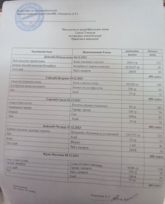 Еженедельное меню с 04.12.23- 08.12.2023 г (платное питание)