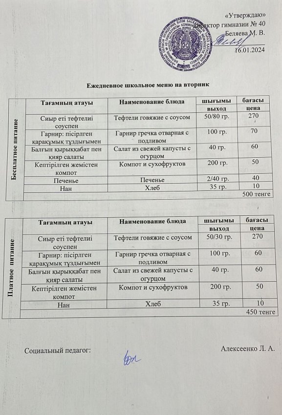 Ежедневное меню 16.01.2024 г.