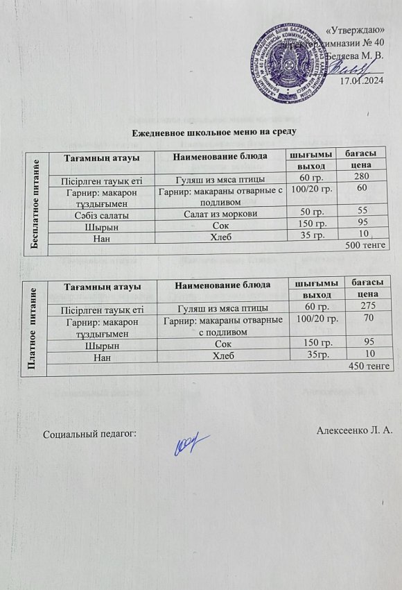 Ежедневное меню 17.01.2024 г.