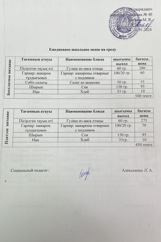 Ежедневное меню 31.01.2024 г.
