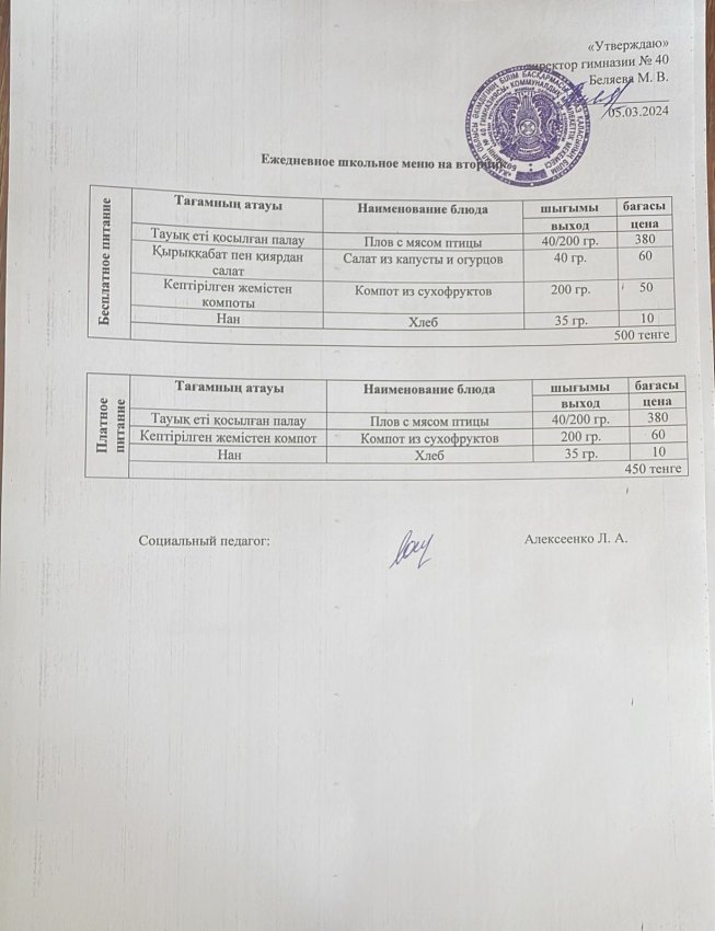 Ежедневное меню 05.03.2024 г.