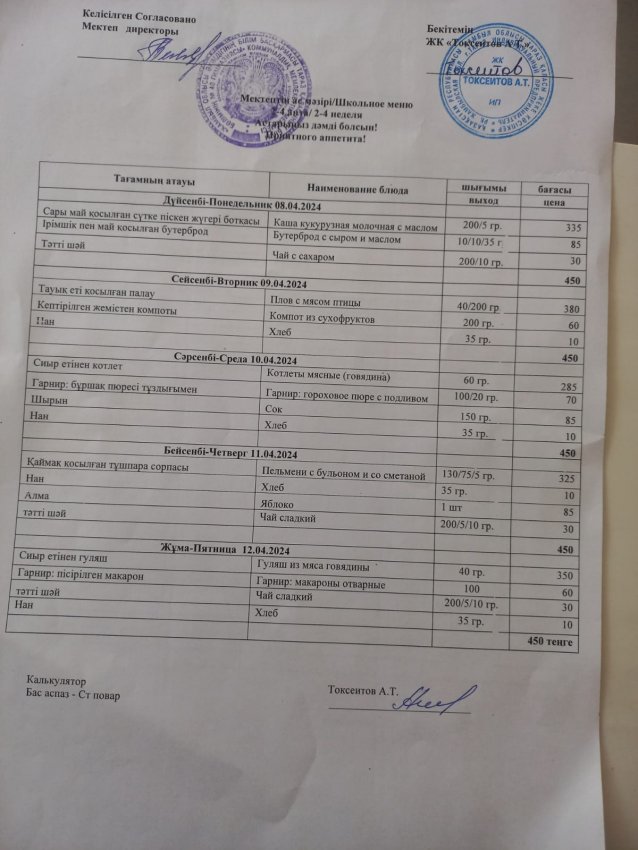 Еженедельное меню с 08.04.24- 12.04.2024 г (платное питание)