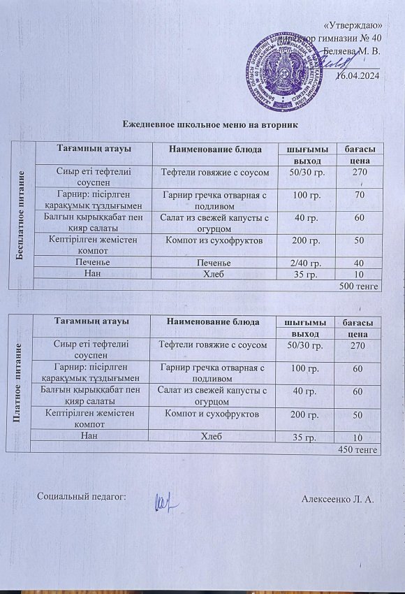 Ежедневное меню 16.04.2024 г