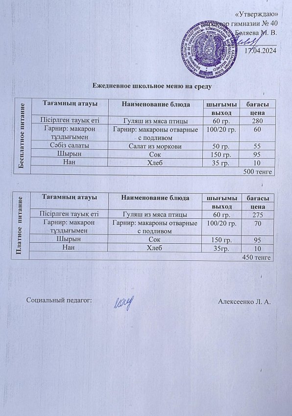 Ежедневное меню 17.04.2024 г