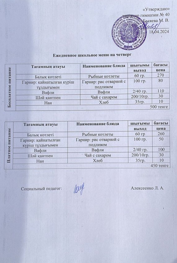 Ежедневное меню 18.04.2024 г