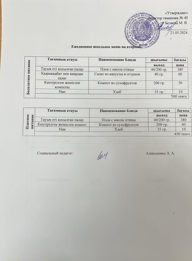 Ежедневное меню 21.05.2024 г.