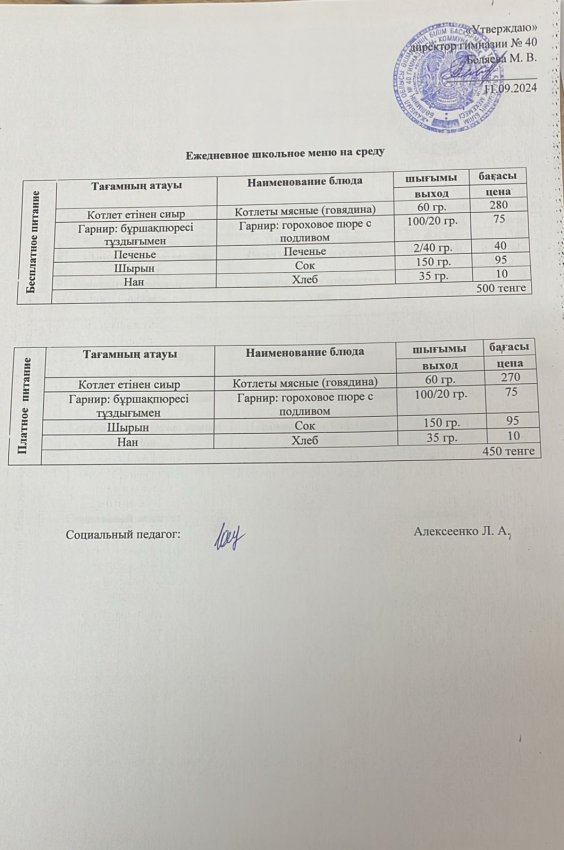 Ежедневное меню на 11.09.2024 г