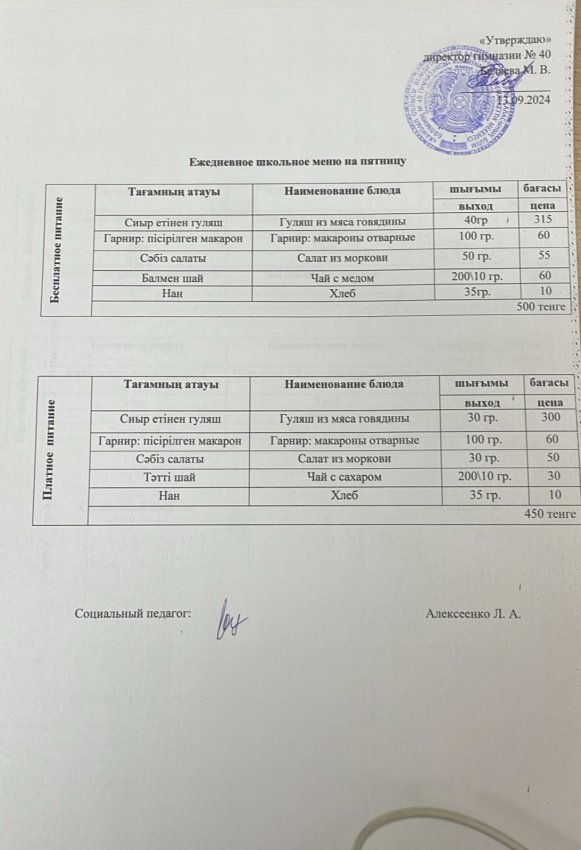 Ежедневное меню на 13.09.2024 г