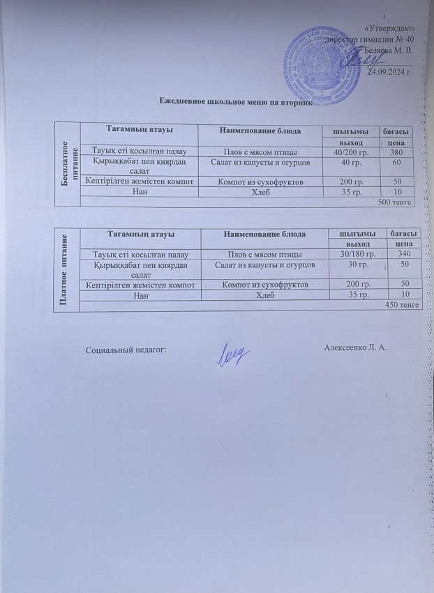 Ежедневное меню на 24.09.2024 г