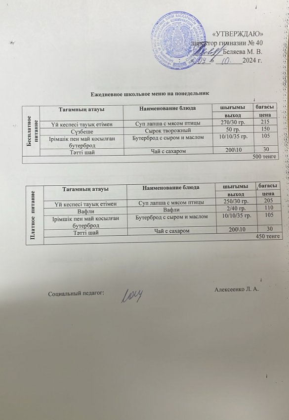 Ежедневное меню на 07.10.2024 г
