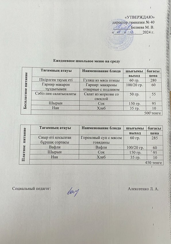 Ежедневное меню на 18.12.2024 г.