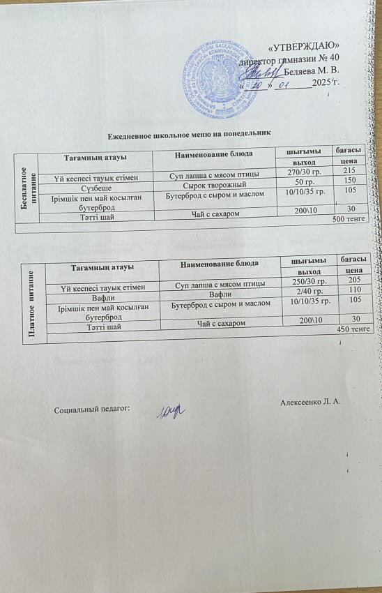Ежедневное меню на 20.01.2025 г.