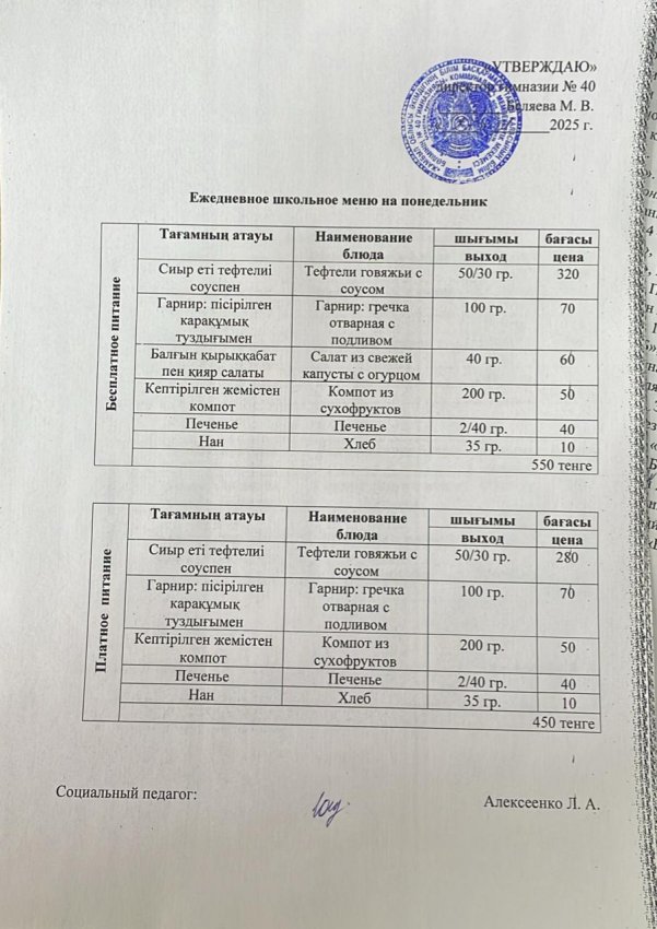 Ежедневное меню на 28.01.2025 г.