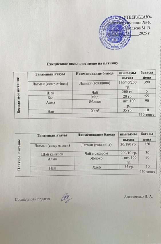 Ежедневное меню на 31.01.2025 г.