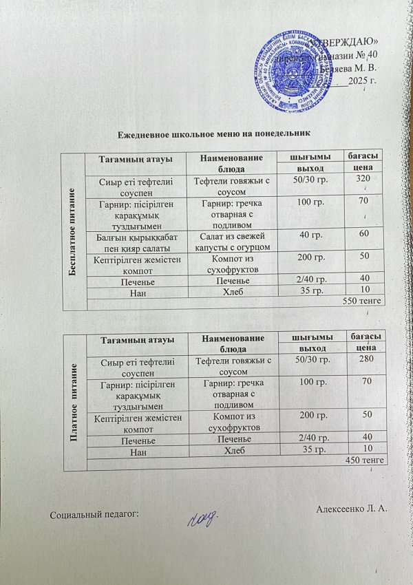 Ежедневное меню на 10.02.25 г