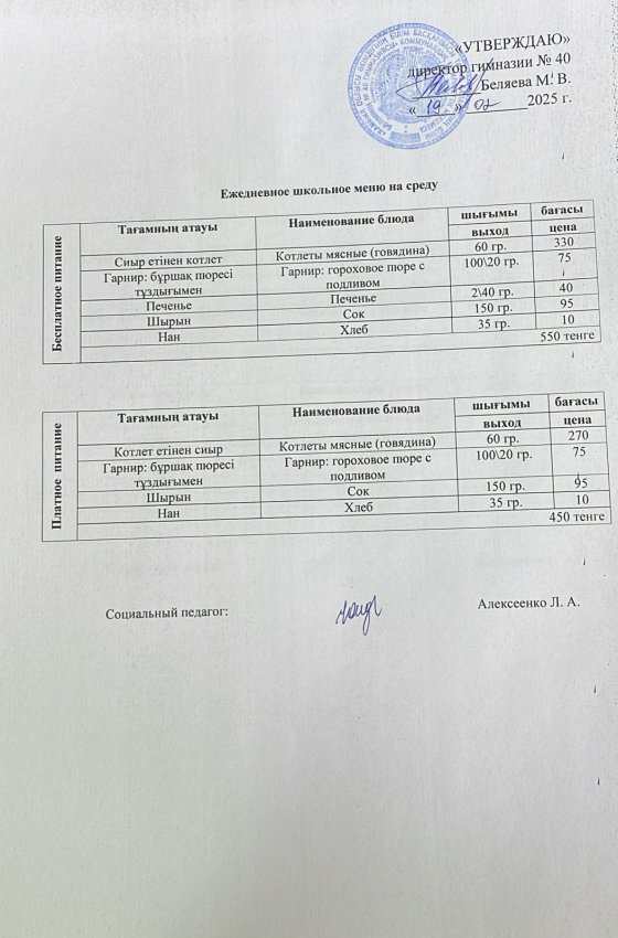 Ежедневное меню на 19.02.2025 г.
