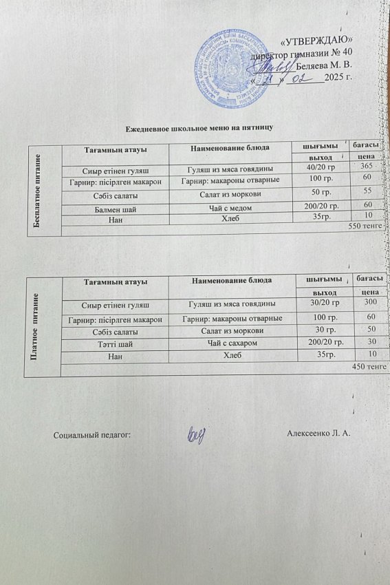 Ежедневное меню на 21.02.25 г.