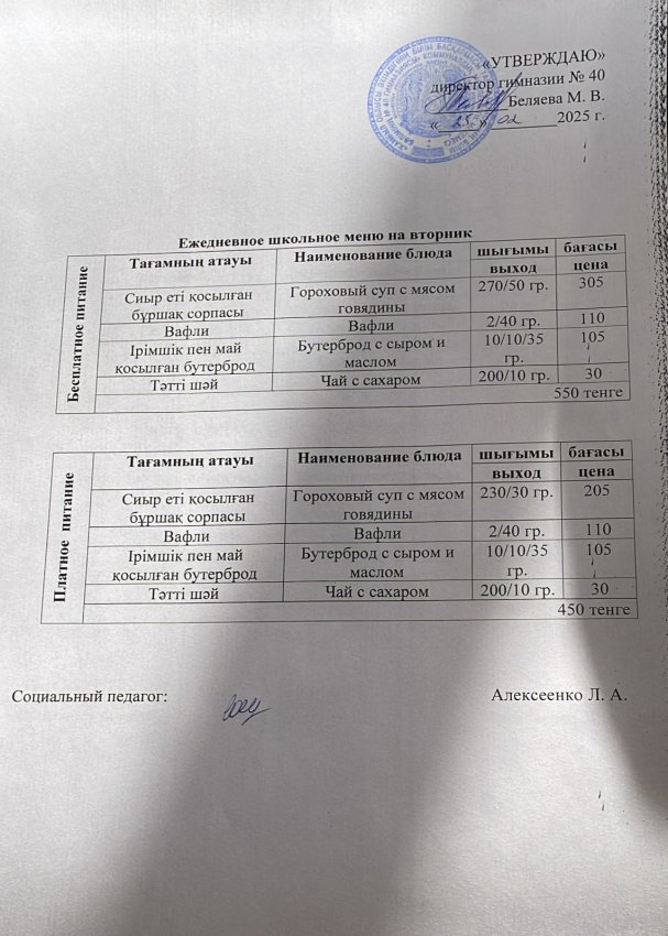Ежедневное меню на 25.02.2025 г.