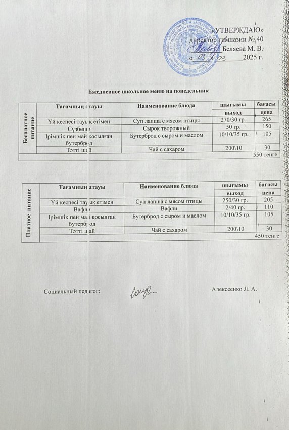 Ежедневное меню на 03.03.2025 г.