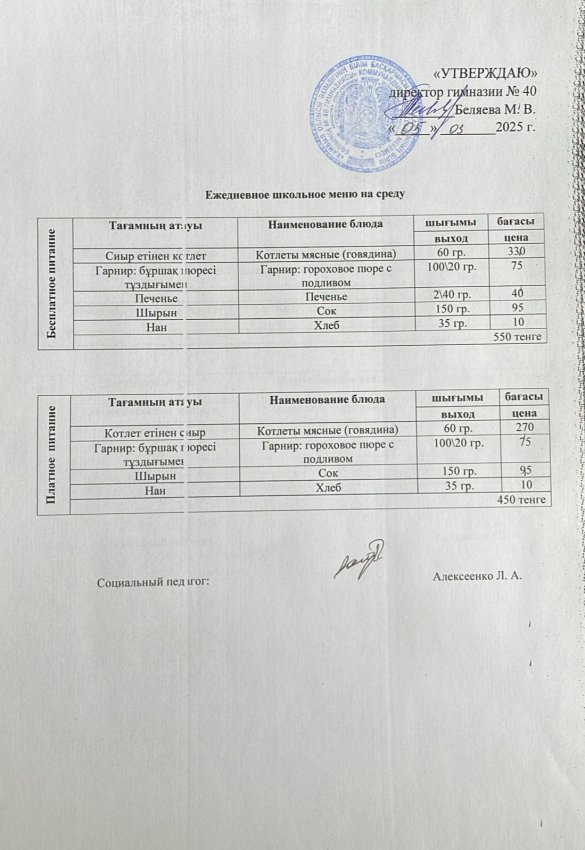 Ежедневное меню на 05.03.2025 г.