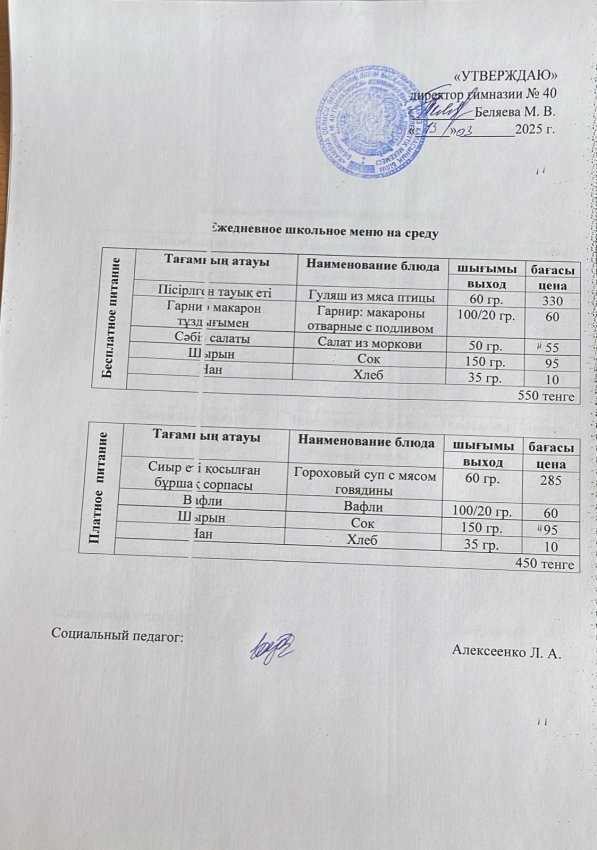 Ежедневное меню на 12.03.2025 г.