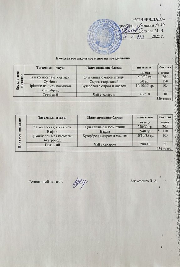 Ежедневное меню на 17.03.2025 г.