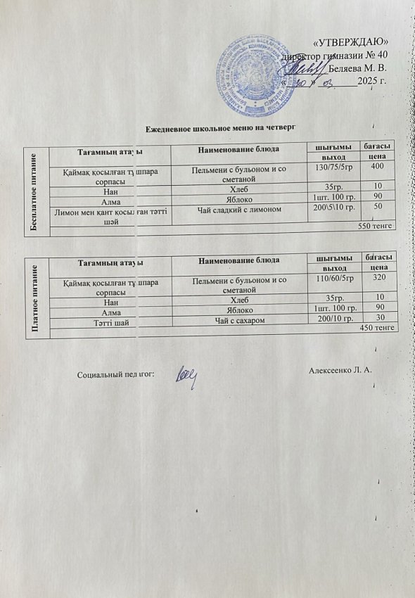 Ежедневное меню на 20.03.2025 г.