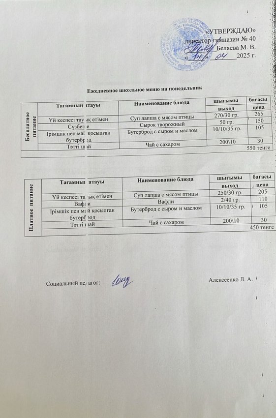 Ежедневное меню на14.04.2025 г.