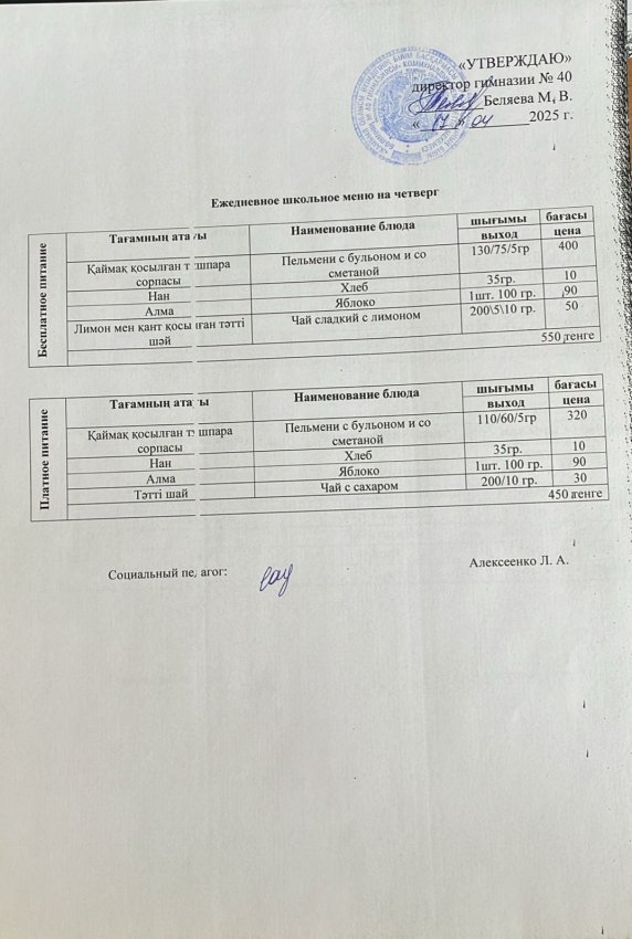 Ежедневное меню на 17.04.2025 г.