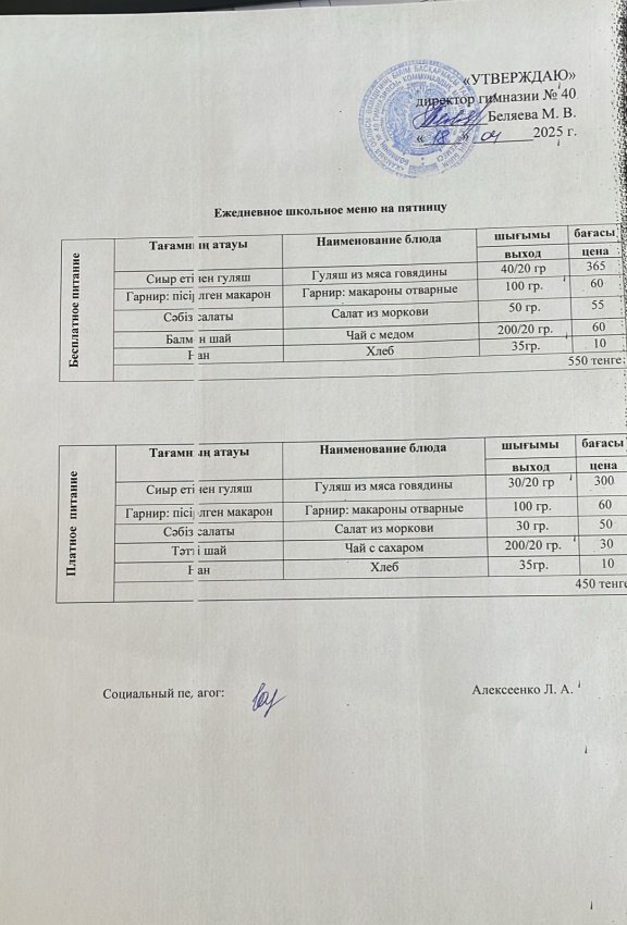 Ежедневное меню на 18.04.2025 г.