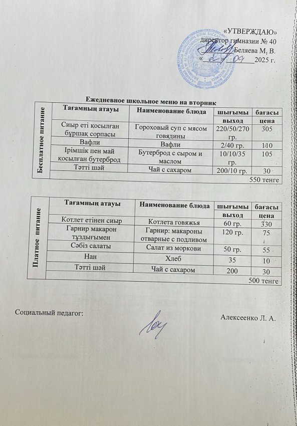 Ежедневное меню на 02.09.2025 г.