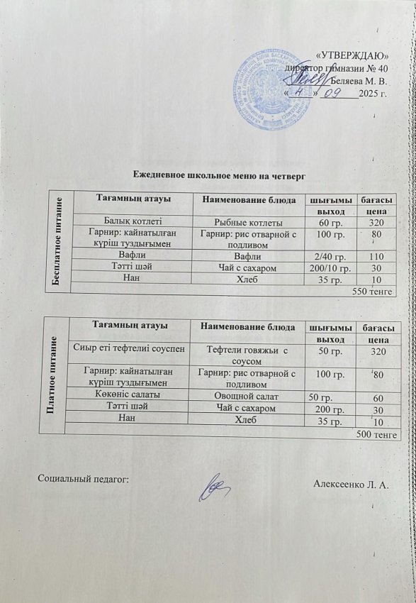 Ежедневное меню на 04.09.2025 г.