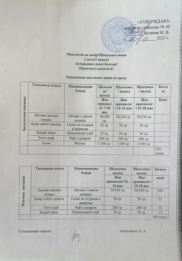 Ежедневное меню на 08.10.2025 г.