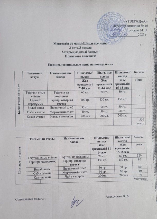 Ежедневное меню на 13.10.2025 г.