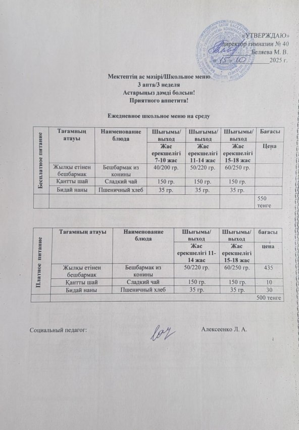 Ежедневное меню на 15.10.2025 г.