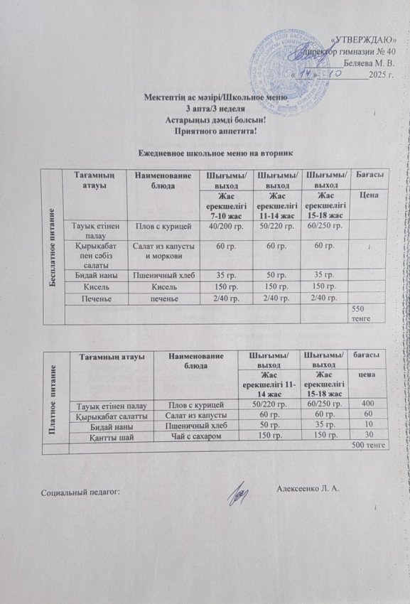 Ежедневное меню на 14.10.2025 г.