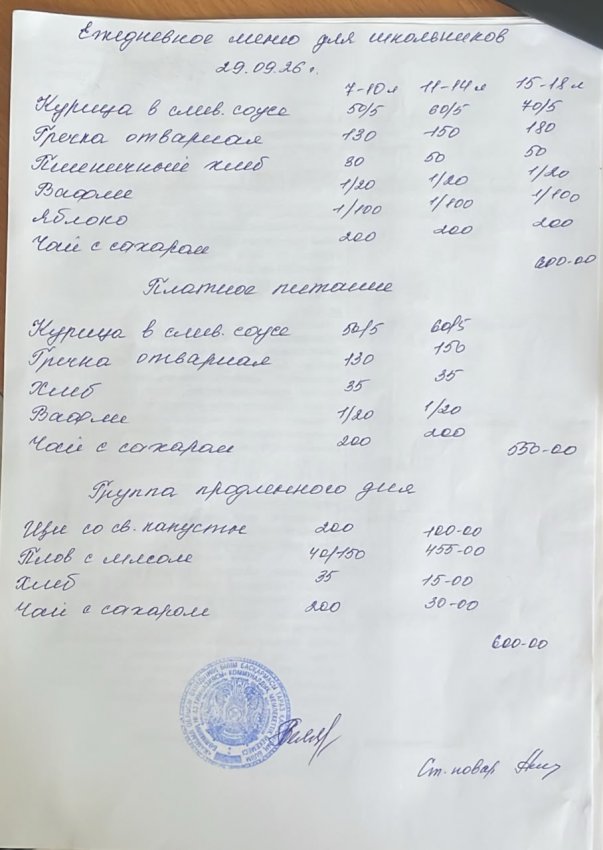 Ежедневное меню на 29.09.2026 г.